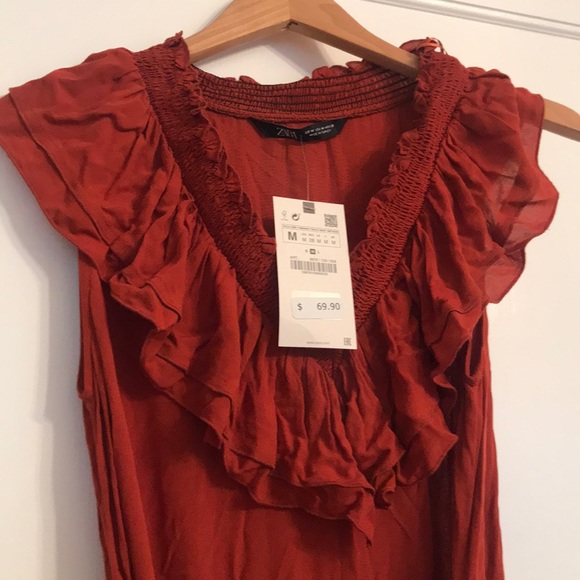 Zara Ruffle Dress in Rust Color - Picture 5 of 5